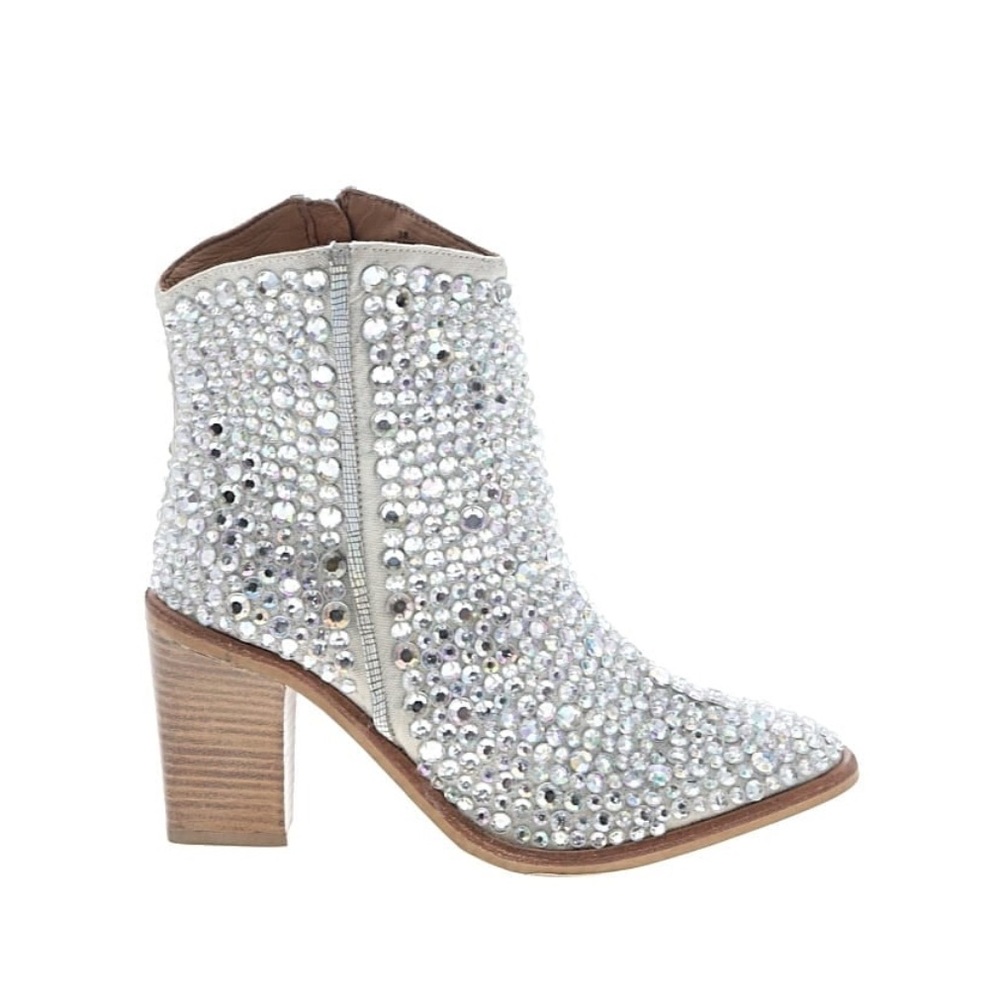 Free People Rhinestone Embellished Silver Ankle Boots 38